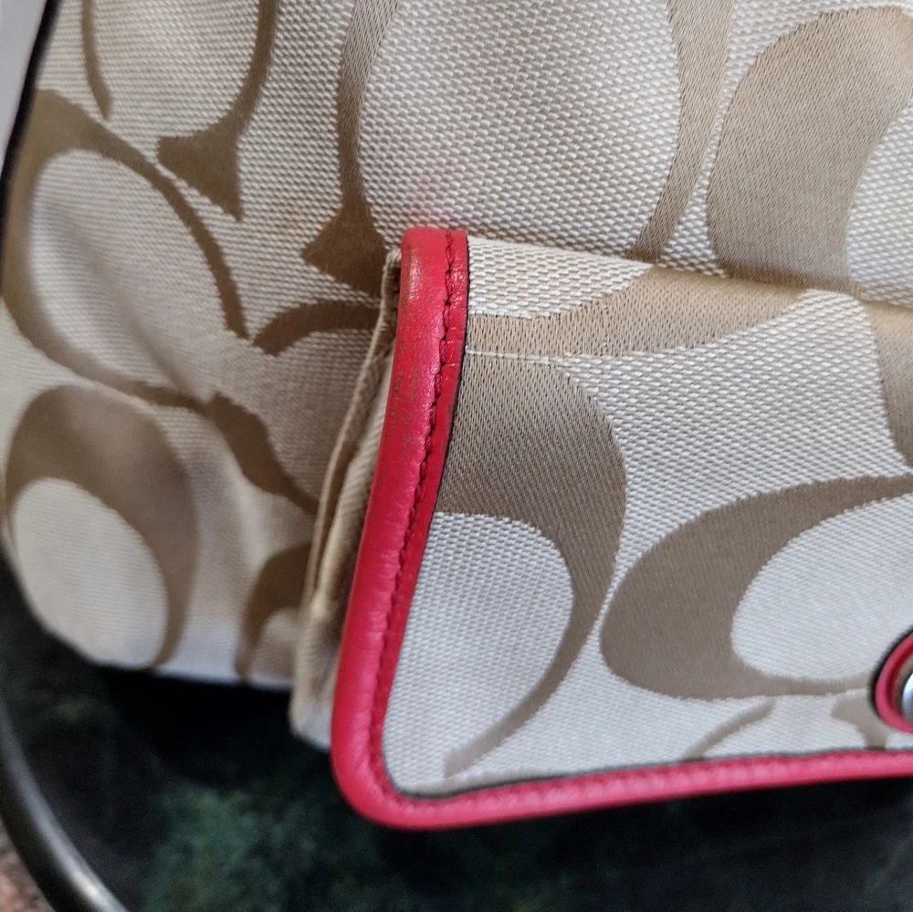 Coach Legacy Signature Courtney Hobo Bag Khaki and Coral Style #22392